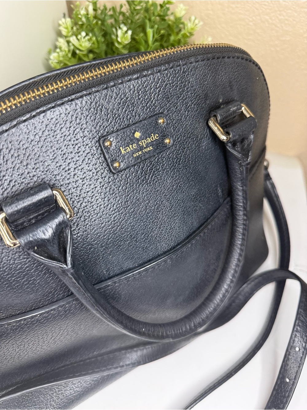 kate spade Black Pebbled Leather Dome Satchel with Crossbody Strap - Picture 7 of 9